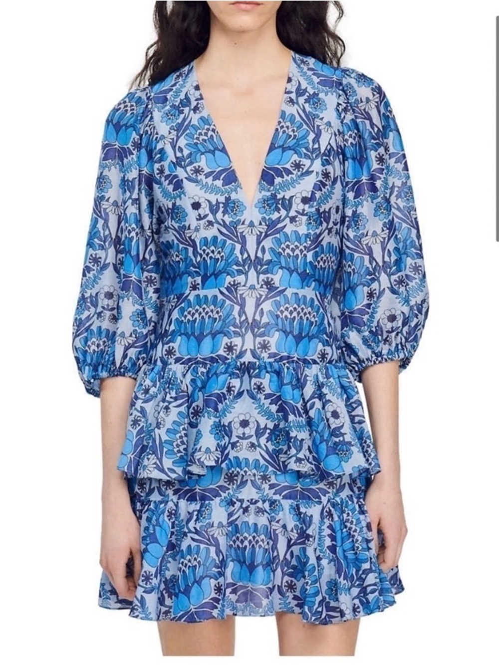 Sandrodress  Blue  scarf Floral Midi Dress